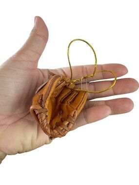 Miniature Baseball Glove Ornament Brown Leather 2" Tall With Gold Hanging Loop